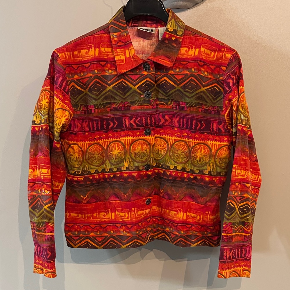 Chico's Design colorful tribal button-front jean-style jacket, tribal